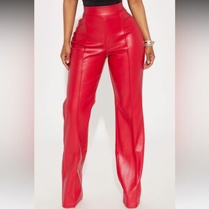 NWT FASHION NOVA High Waisted Faux Leather Red Pants, Valentines Day Outfit